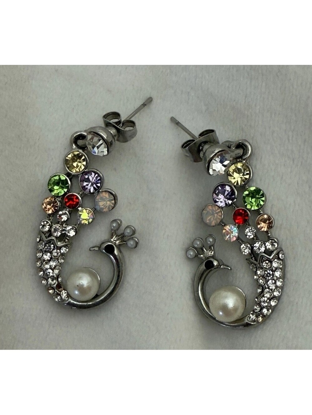 Peacock Fashion Drop Earrings Pierced Pearl Multi-Color